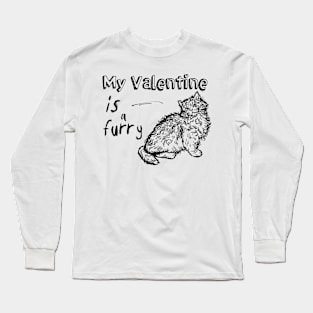 Cute Valentine with Cat Illustration and Text Long Sleeve T-Shirt